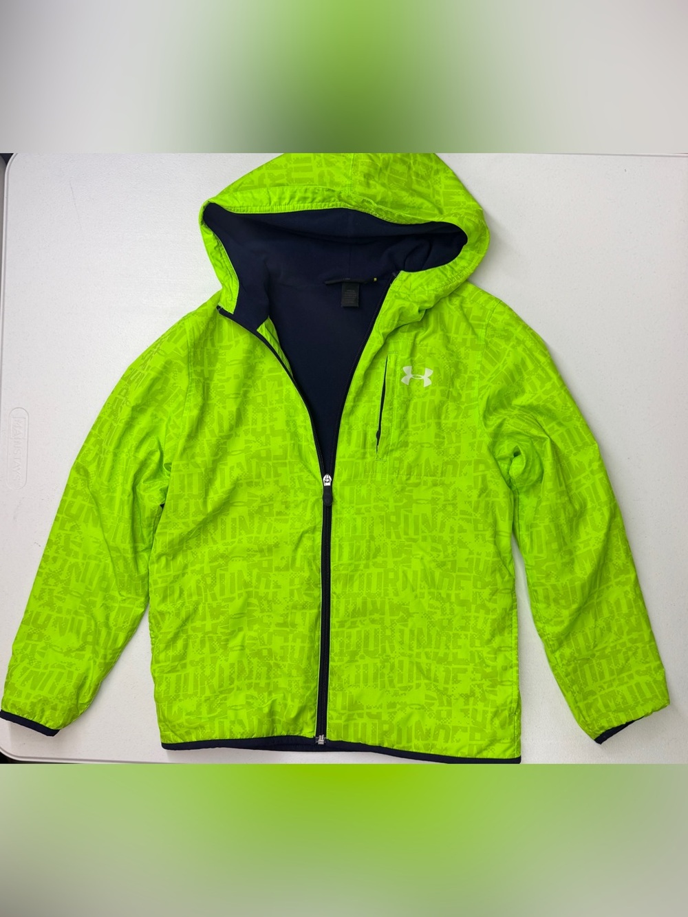 Under Armour Boys Youth Small Neon Green Fleece Lined Hooded Jacket